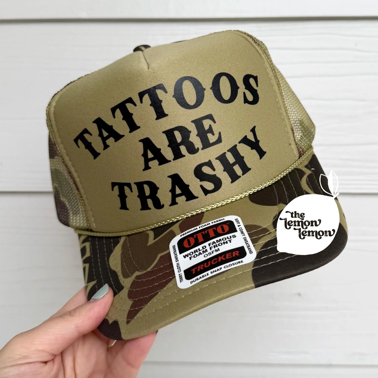 Tattoos Are Trashy Trucker Hat – Ironic Tattoo Lover Hat, Funny Snapback for Inked Babes, Sarcastic Retro Hat, Statement Hat, Tattoo Gift