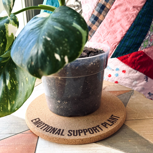 EMOTIONAL SUPPORT PLANT // Funny Cork Plant Mat – Millennial & Gen Z Humor | Surface Protector | Houseplant Accessory