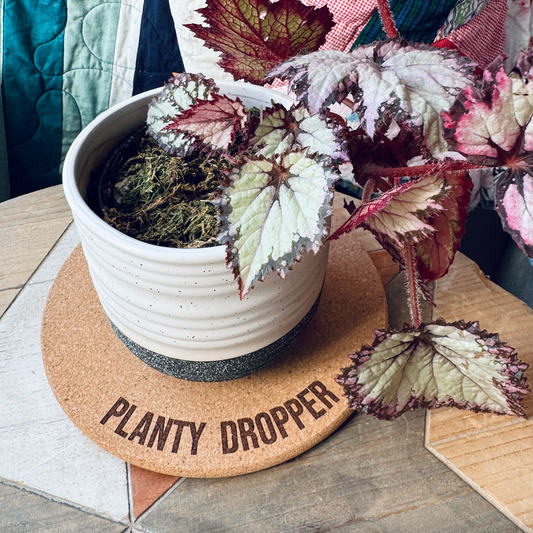 PLANTY DROPPER // Funny Cork Plant Mat – Millennial & Gen Z Humor | Surface Protector | Houseplant Accessory