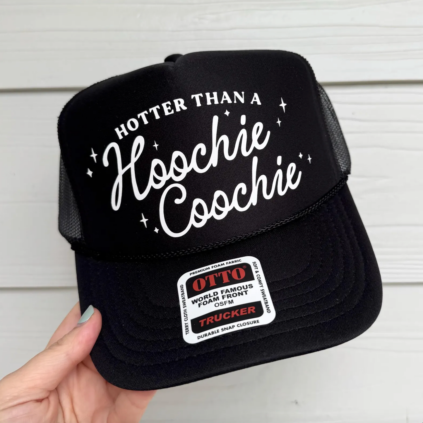 Hotter Than a Hoochie Coochie Trucker Hat – Funny 90s Country Music Hat, Retro Southern Snapback, Flirty Cowgirl Hat, Summer Concert Hat