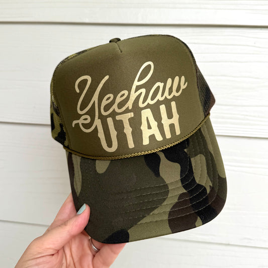 Yeehaw Utah Trucker Hat – Cute Western Hat for Travelers, Souvenir or Road Trip Gift
