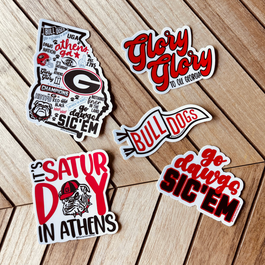 UGA Bulldogs Sticker Pack - 5 Premium Vinyl Stickers | Go Dawgs! Sic 'Em! Georgia Bulldogs Fan Decals