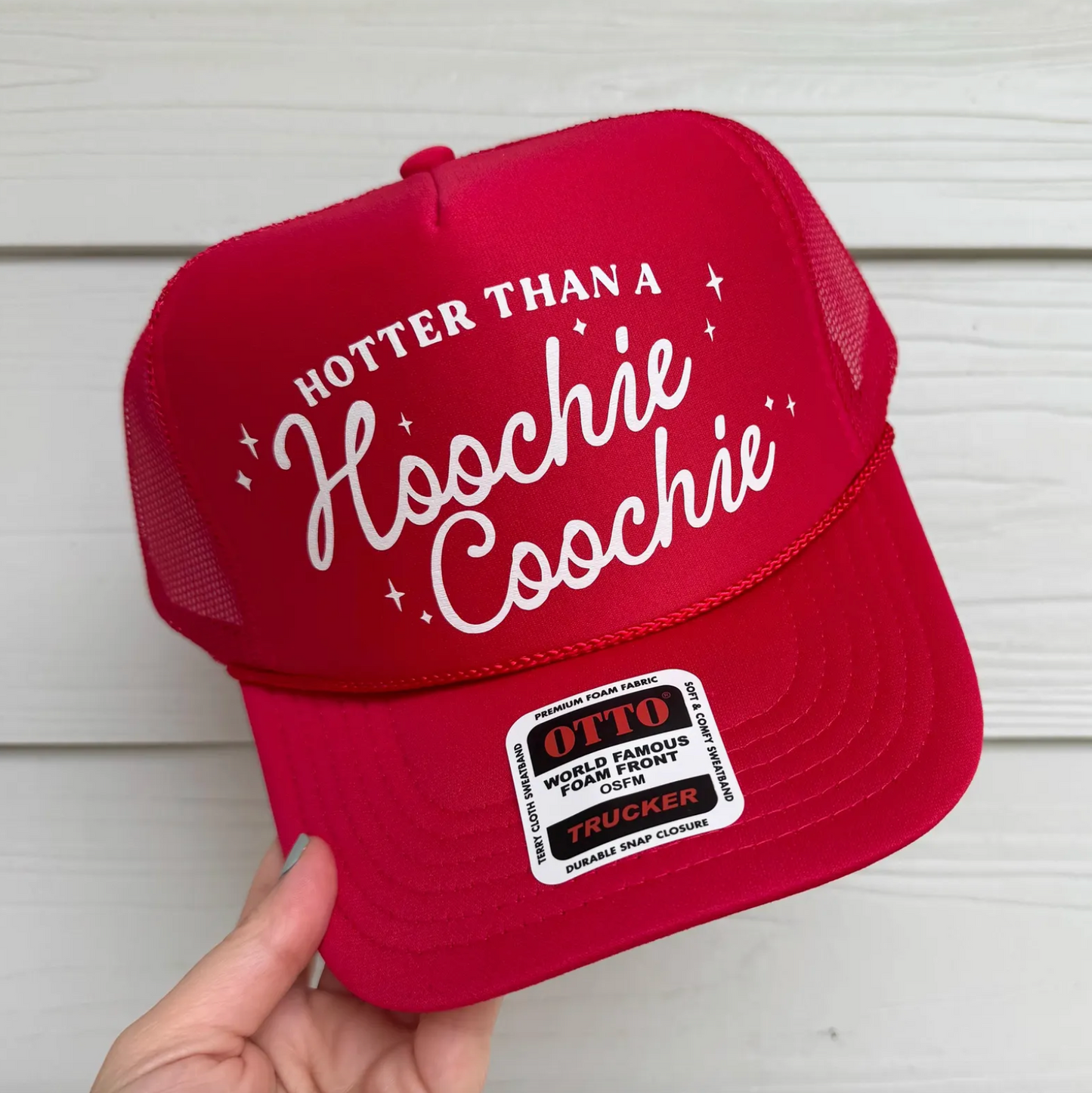 Hotter Than a Hoochie Coochie Trucker Hat – Funny 90s Country Music Hat, Retro Southern Snapback, Flirty Cowgirl Hat, Summer Concert Hat