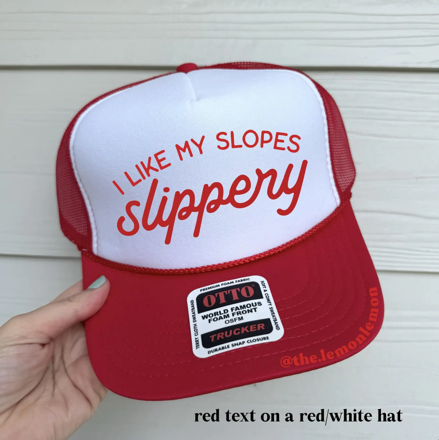 I Like My Slopes Slippery Trucker Hat – Ironic Religious Trauma Hat, Millennial Sarcastic Snapback, Church Humor, Deconstruction Gift